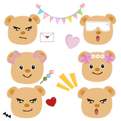 The character of bear face smiles smart angry and happy face for stickers decorating concept 