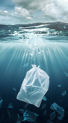 Fototapeta premium White plastic bag is floating in the ocean