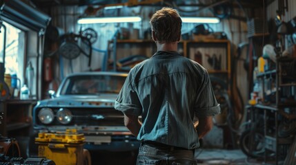Fototapeta premium Mechanic garage background generative ai
