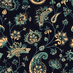 Paisley Garden. Seamless pattern in oriental style with decorative elements in paisley style.