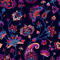 Paisley Garden. Seamless pattern in oriental style with decorative elements in paisley style.