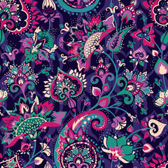 Paisley Garden. Seamless pattern in oriental style with decorative elements in paisley style.