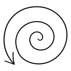 Hand drawn doodle arrow spiral on white background.