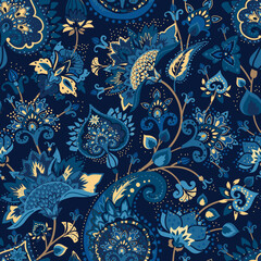 Paisley Garden. Seamless pattern in oriental style with decorative elements in paisley style.