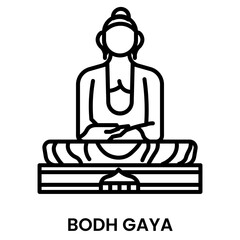 Bodh Gaya, Gaya, Bihar, India. minimalist line art icon, a historical landmark for web, mobile apps and UI.