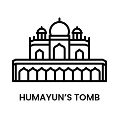 Humayun's Tomb, Delhi, India. minimalist line art icon, a historical landmark for web, mobile apps and UI.