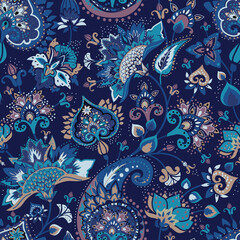 Paisley Garden. Seamless pattern in oriental style with decorative elements in paisley style.