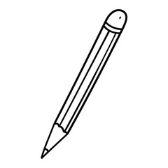 Hand drawn doodle pencil with eraser on white background.