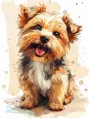 Fototapeta premium Watercolor painting of a fluffy dog with a cheerful smile