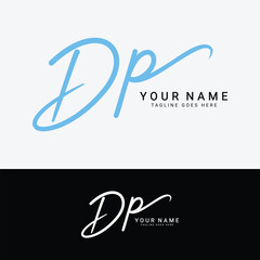 D, P, DP Initial letter logo. Alphabet DP Handwritten Signature logo