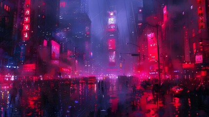 Fototapeta premium Dazzling Nighttime City Street Bustling with Energy and Lights