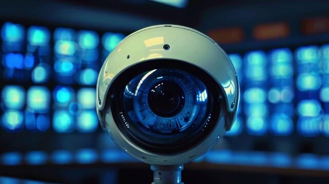 This is a white, spherical object with a blue eye in the center. It appears to be a camera or a surveillance device.