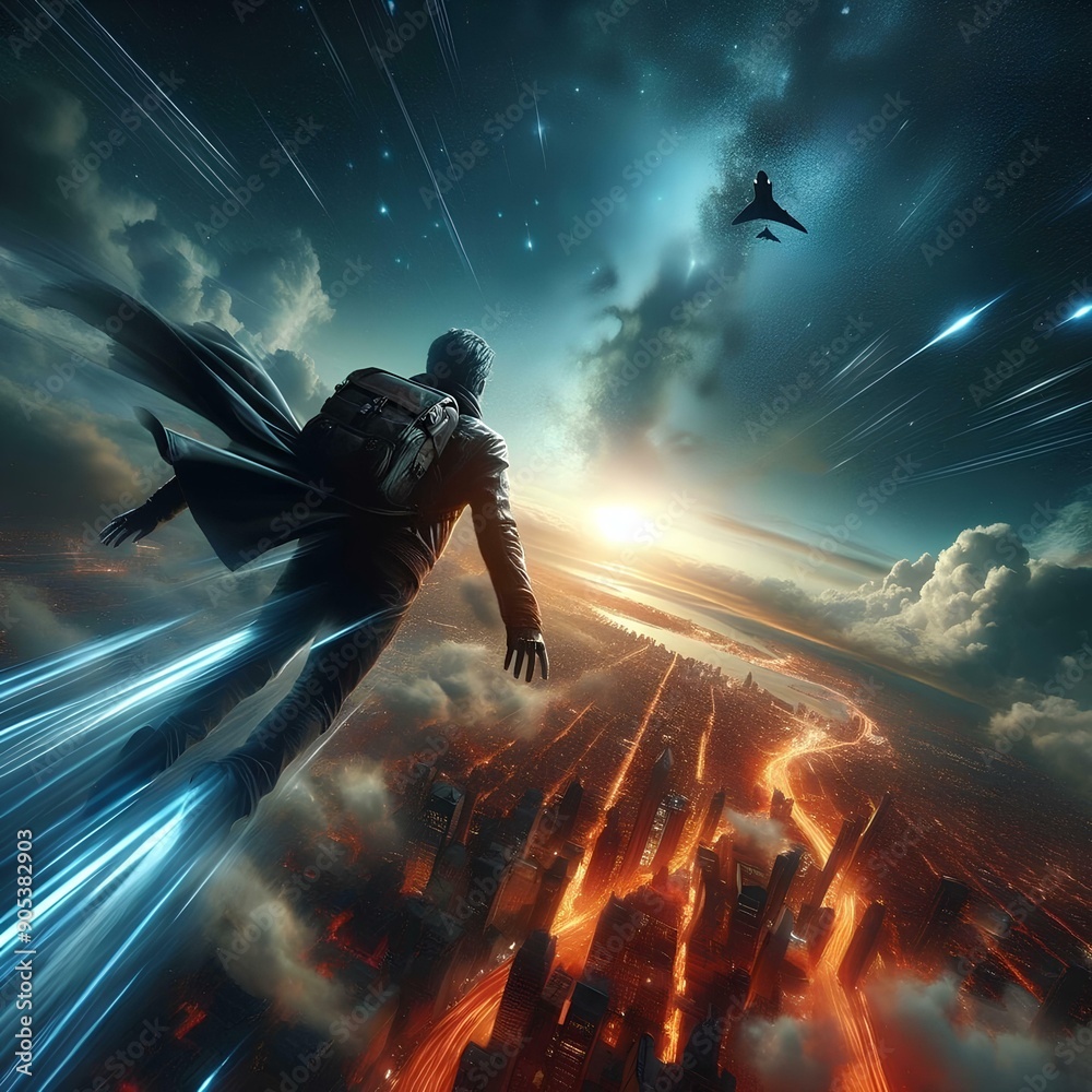 Wall mural cinematographic image of a person flying freely 10