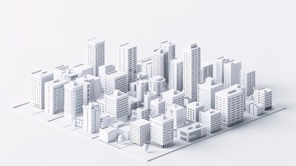 3d illustration map of the white city on white design street town buildings modern urban houses and skyscrapers. 