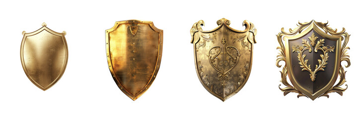 Set of Gold shield isolated on transparent png background