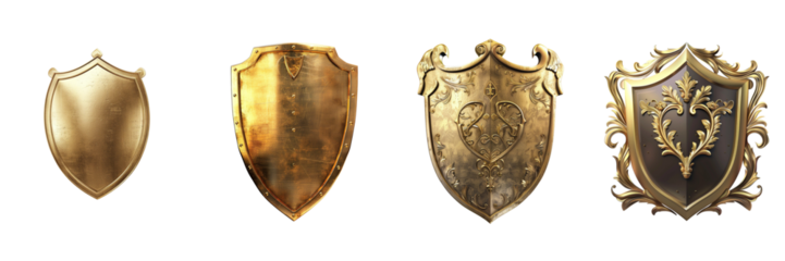 Set of Gold shield isolated on transparent png background