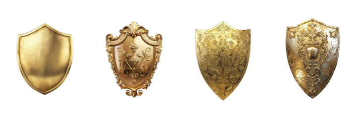Set of Gold shield isolated on transparent png background