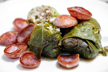Typical Ukrainian food known as holupti, cabbage stuffed with rice and meat. Cabbage roll