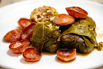 Typical Ukrainian food known as holupti, cabbage stuffed with rice and meat. Cabbage roll