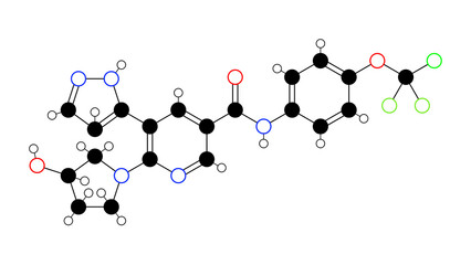 asciminib molecule, structural chemical formula, ball-and-stick model, isolated image protein kinase inhibitor