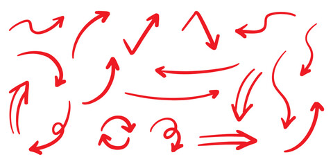 シンプルなペンの手書きの矢印セット ベクター 赤