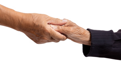 elderly hands gently holding each other cut out transparent isolated on white background PNG