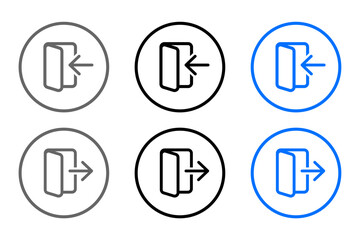 login icon. logout symbol. account access sign. outdoor and indoor illustration. Grey, blue and black button.