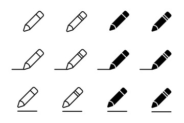 Pencil icon set. Edit icon vector. Draw symbol. Notepad sign. Crayons illustration.
