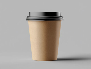MOCKUP Beverage Cup Cardboard Paper With Black Lid Eco-friendly Grey Background Drinks 