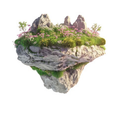 Fantasy Island: A Natural Grass Field on a Floating Rock with a Surreal Paradise Landscape