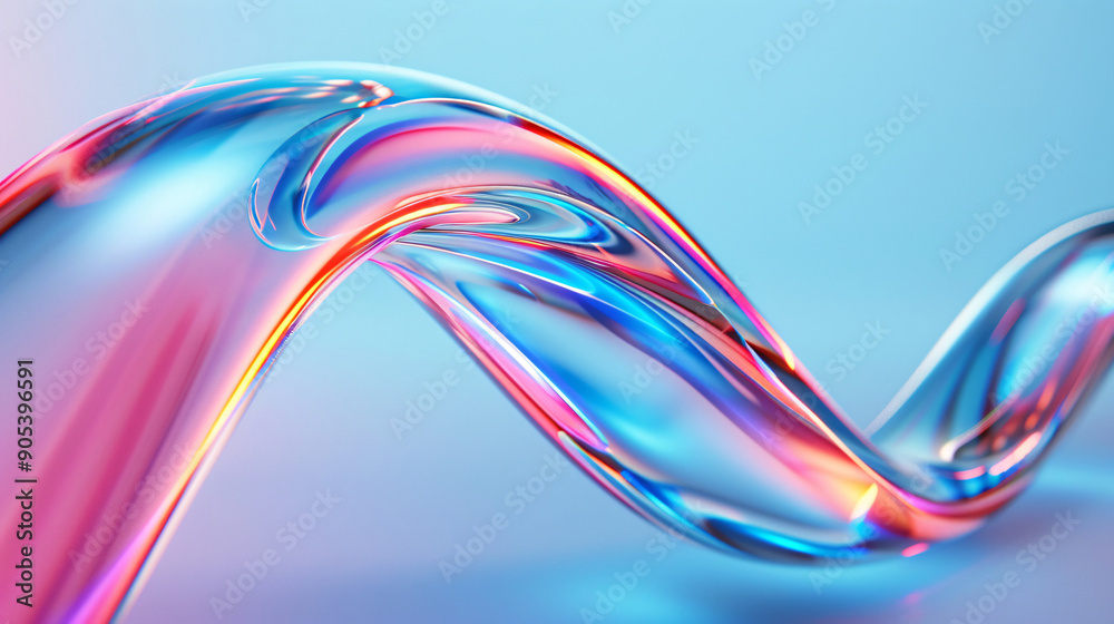 Poster abstract perspective technique and geometric fluid lines distorted colorful background on dark blue 