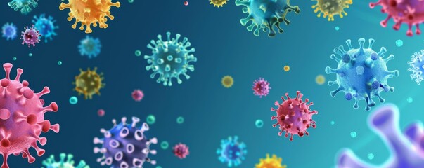 Influenza virus particles, airborne transmission, flat design illustration