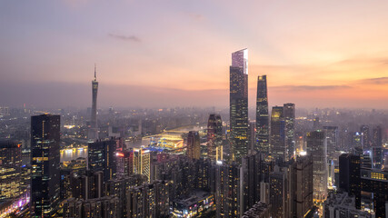 Obraz premium Aerial photography of Guangzhou city center skyline at night