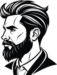 silhouette of hipster man head white background