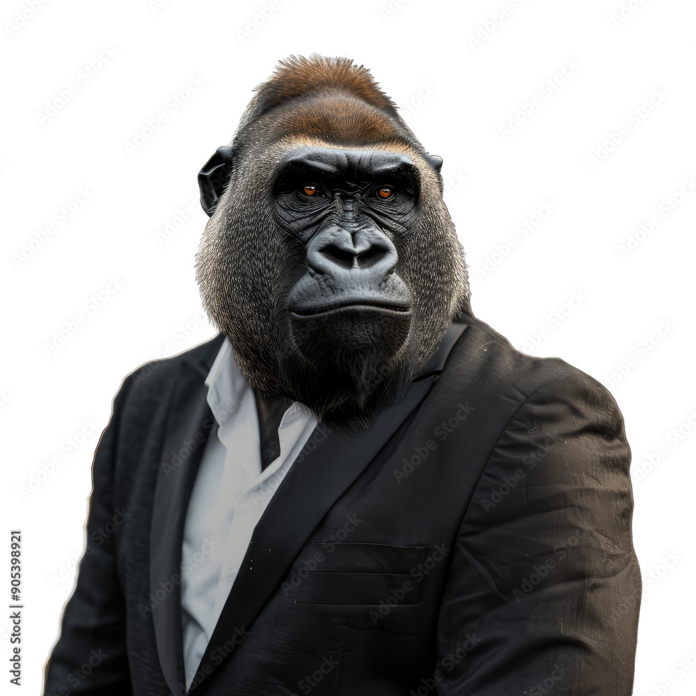 Wall mural 
gorilla dressed in a black suit No background