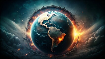 Earth Cracking with Light Inside - Abstract Nature Background