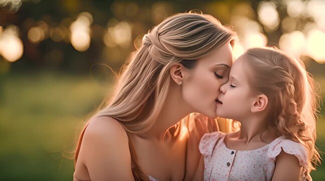 Mother and Daughter Share a Kiss