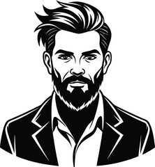 silhouette of hipster man head white background