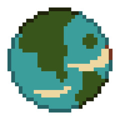 Fototapeta premium Vintage Styled Earth, Pixel Art Icon, Isolated