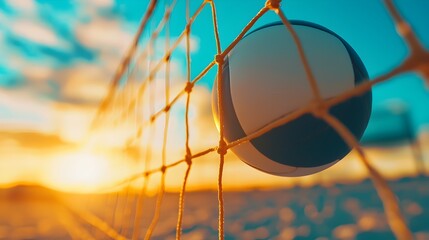Sunset Volleyball Game on the Beach with Net