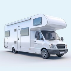 Medium shot of Travel motorhome family car camping truck, isolated on a white background 