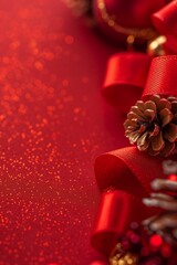 Festive Christmas banner and xmas poster, bright decorative decorations New Year holiday background. Christmas greeting card, flyer brochure cover card, party invitation