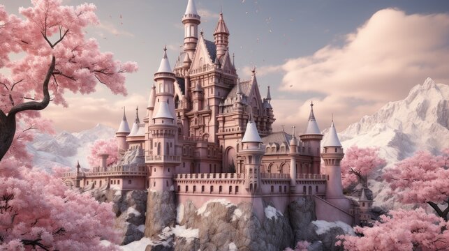 A wonderful cute princess castle in a fairytale style, a wonderful cute princess castle in a fairytale style. Ai generated By Tanu 