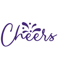 Cheers typography clip art design for T-shirts and apparel, Happy New Year art on plain white background for shirt, hoodie, sweatshirt, card, tag, mug, icon, poster or badge