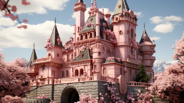 A wonderful cute princess castle in a fairytale style, a wonderful cute princess castle in a fairytale style. Ai generated By Tanu 