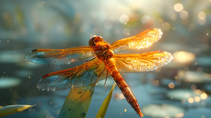 Naklejka premium Dragonfly Wings in Golden Light - 3D Illustration