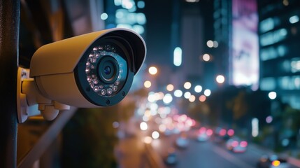 sleek security camera on an urban street