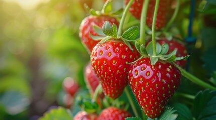 Ripe Strawberries Hanging on a Vine