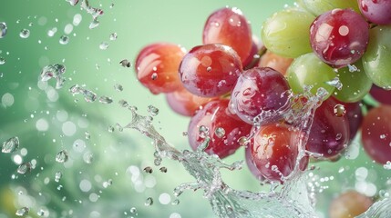Water Splashing on a Bunch of Red and Green Grapes