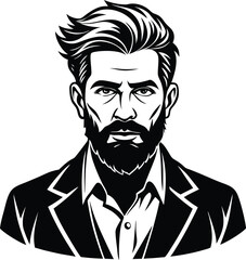 silhouette of hipster man head white background